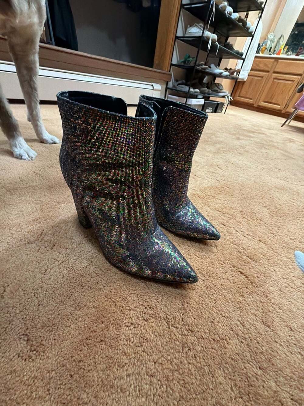 Charlotte Russe Ankle Boots Glitter Pointed Toe Block Heel Multi